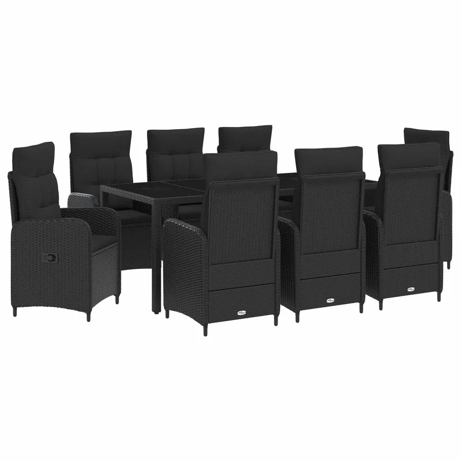 Ensemble de repas extérieur 9 pcs Noir 190 x 90 x 75 cm - 2