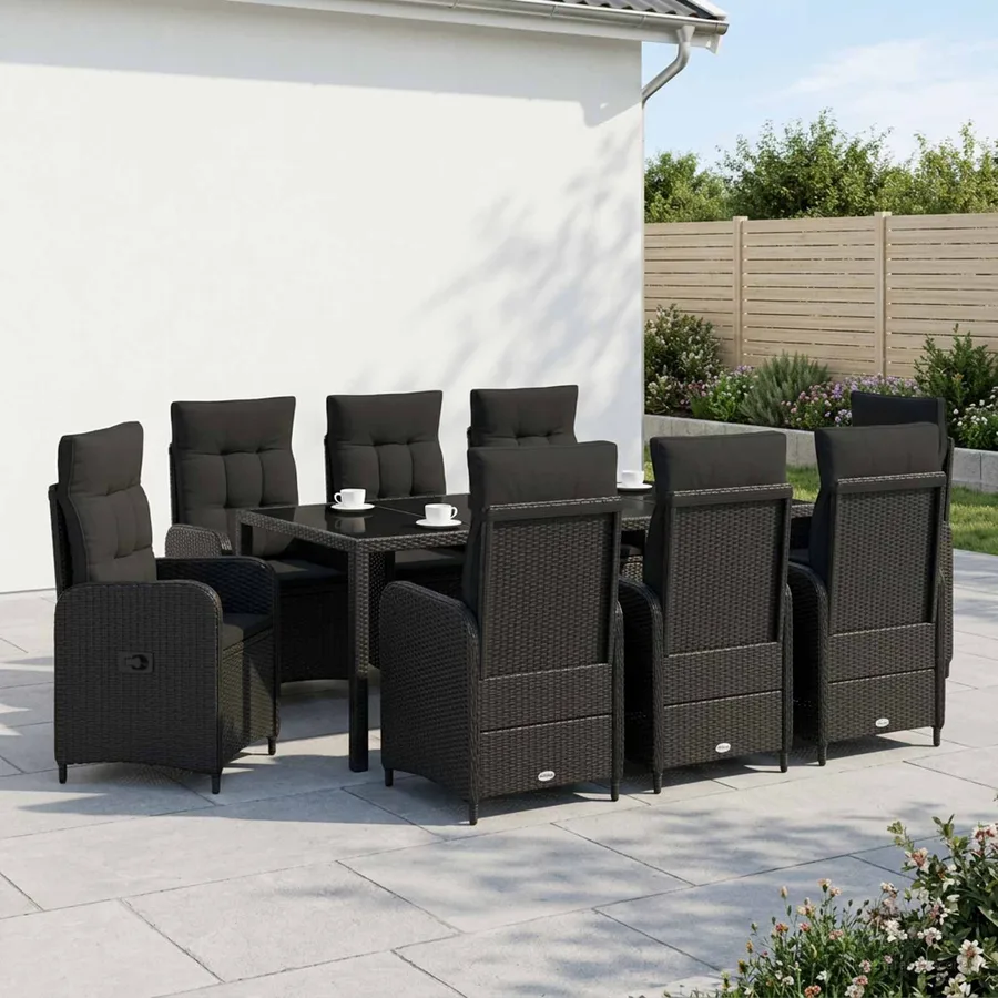 Ensemble de repas extérieur 9 pcs Noir 190 x 90 x 75 cm - 3