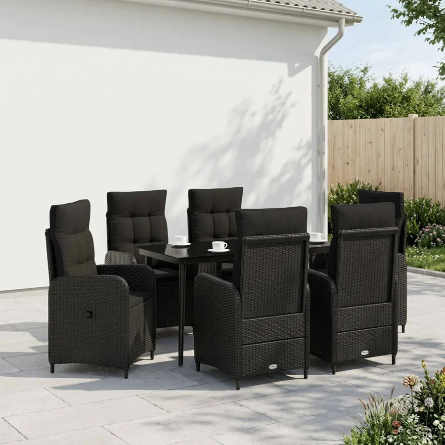 Ensemble de Tables Basses avec coussin avec oreiller 7 pcs Noir