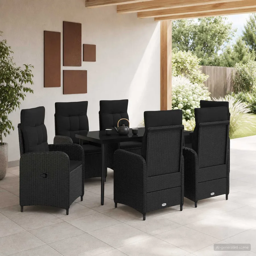 Ensemble de Tables Basses avec coussin avec oreiller 7 pcs Noir - 3