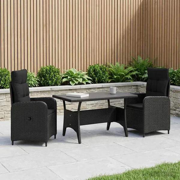 Ensemble de repas extérieur 3 pcs Noir polyrotin
