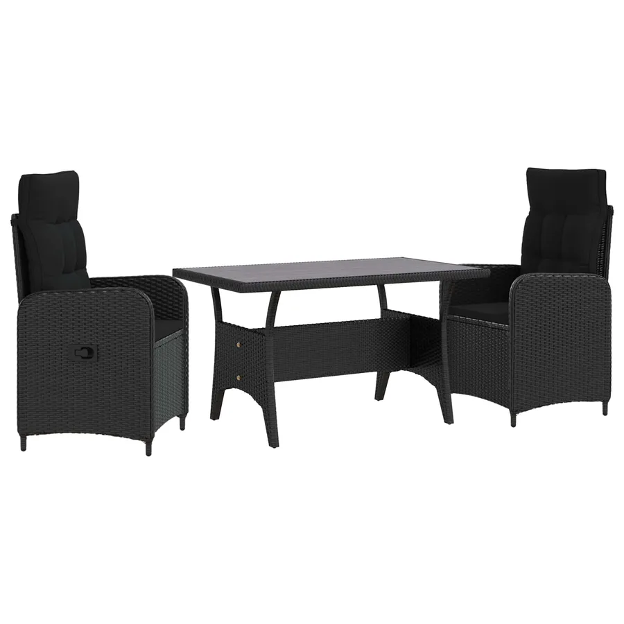 Ensemble de repas extérieur 3 pcs Noir polyrotin - 2