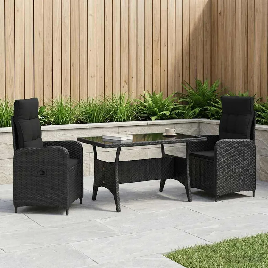 Ensemble de repas extérieur 3 pcs Noir polyrotin - 3