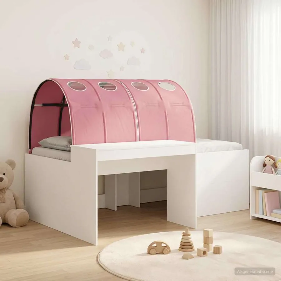 Cadre de lit avec tunnel 3 pc Blanc et rose Bois d'ingénierie