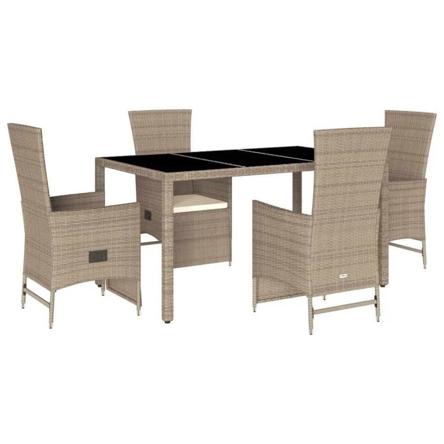 Ensemble à manger de jardin avec coussins 5pcs Beige poly rotin - 2