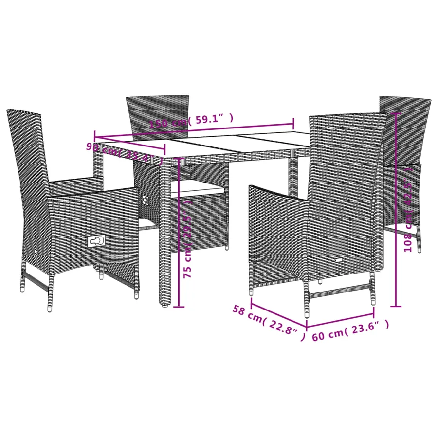 Ensemble à manger de jardin avec coussins 5pcs Beige poly rotin - 5