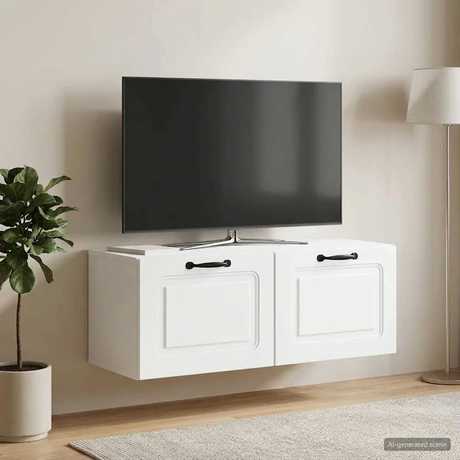 Meuble TV mural Blanc 78,5 x 31 x 30 cm Bois d'ingénierie - 4