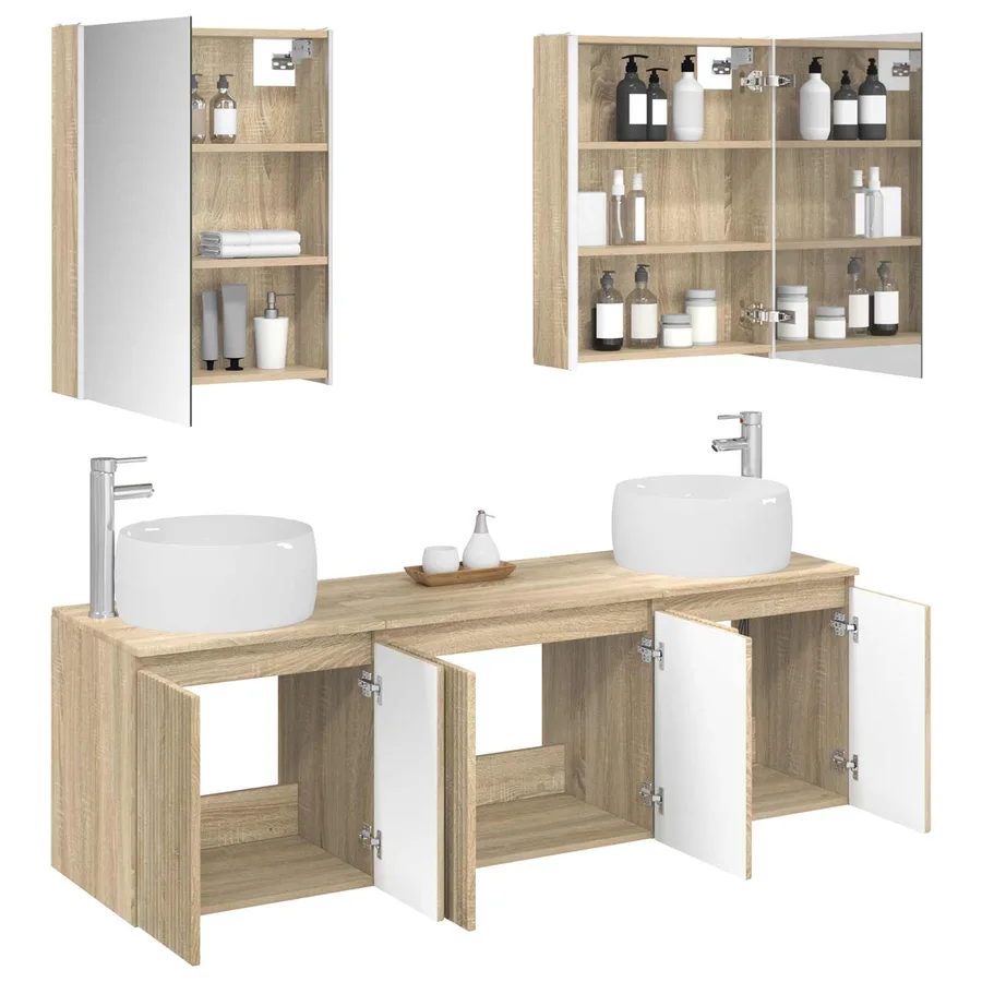 Ensemble d'armoire de salle de bain 5 pcs Chêne Sonoma - 3