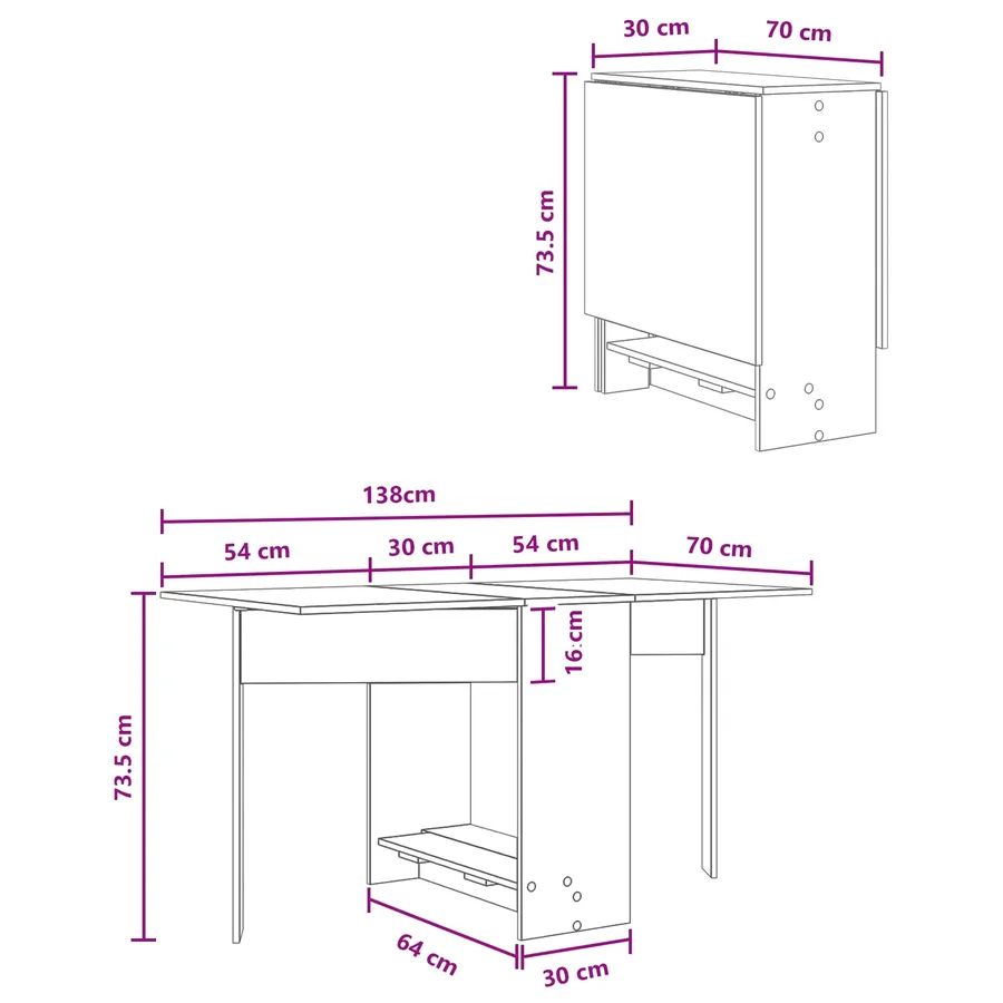 Table à dîner 138 x 70 x 73,5 cm Bois d'ingénierie Blanc - 8