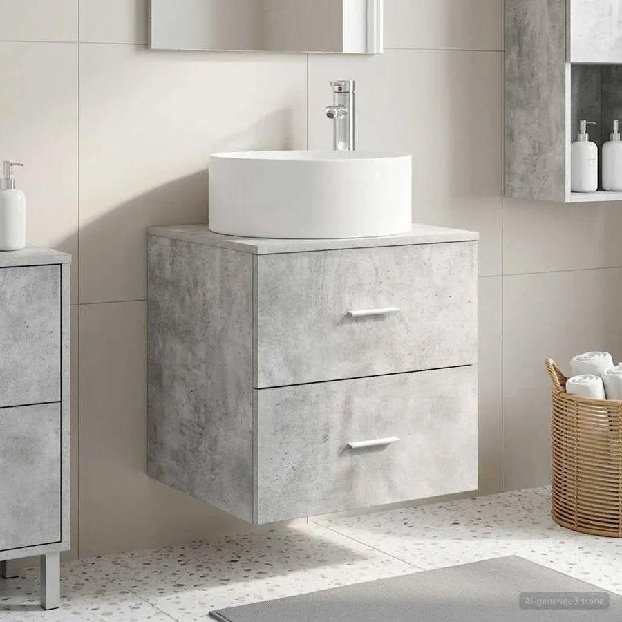Vanité de lavabo mural Gris béton 49,5 x 44,5 x 65,5 cm