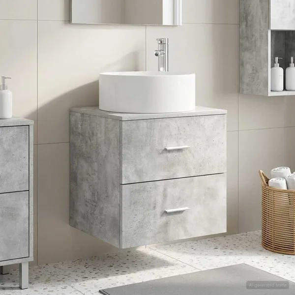 Vanité de lavabo mural Gris béton 49,5 x 44,5 x 65,5 cm