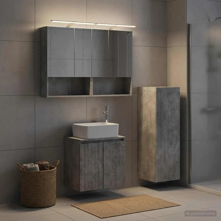 Ensemble de mobilier de salle de bain 4 pcs Gris béton