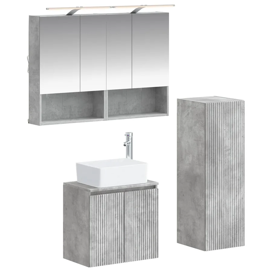Ensemble de mobilier de salle de bain 4 pcs Gris béton - 2