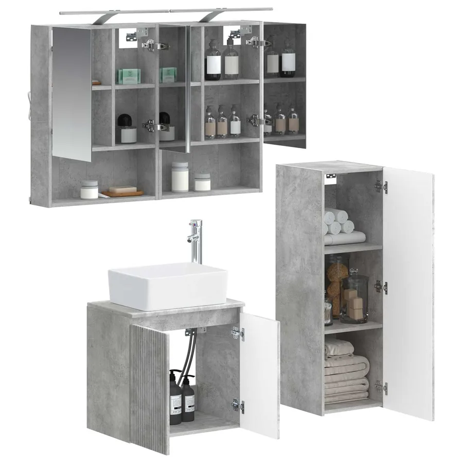 Ensemble de mobilier de salle de bain 4 pcs Gris béton - 3