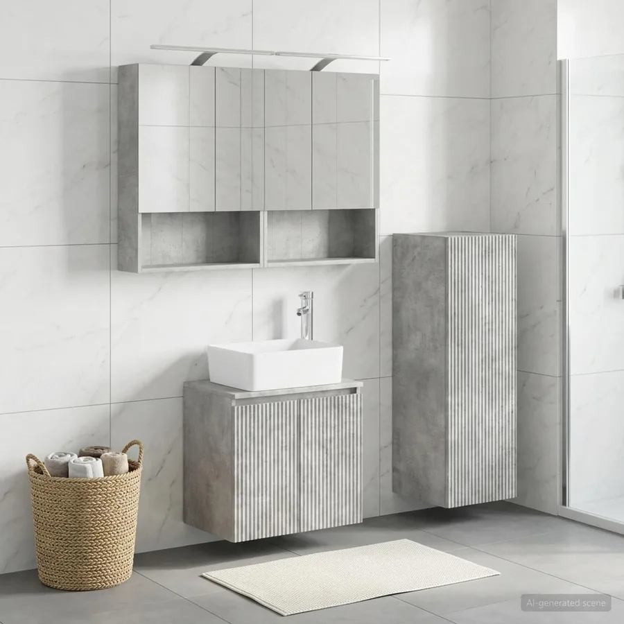 Ensemble de mobilier de salle de bain 4 pcs Gris béton - 4