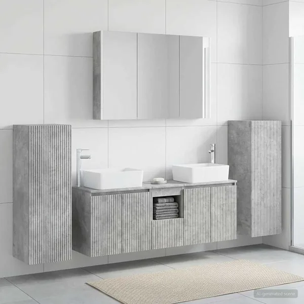 Ensemble de mobilier de salle de bain 6 pcs Gris béton