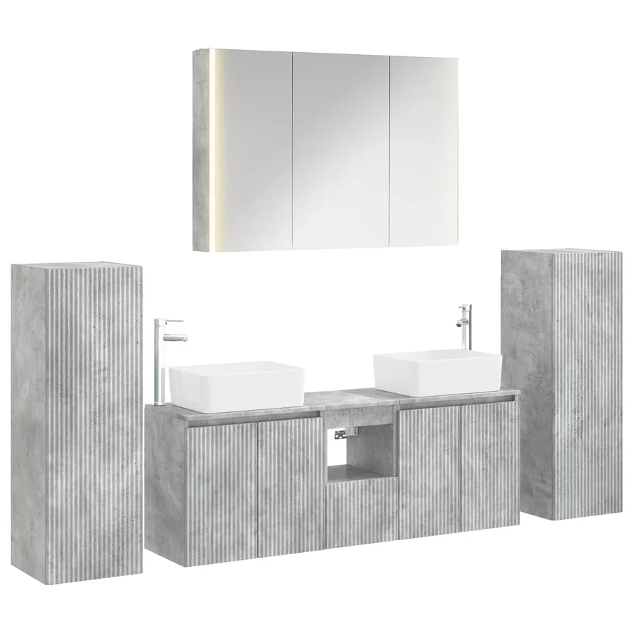 Ensemble de mobilier de salle de bain 6 pcs Gris béton - 2