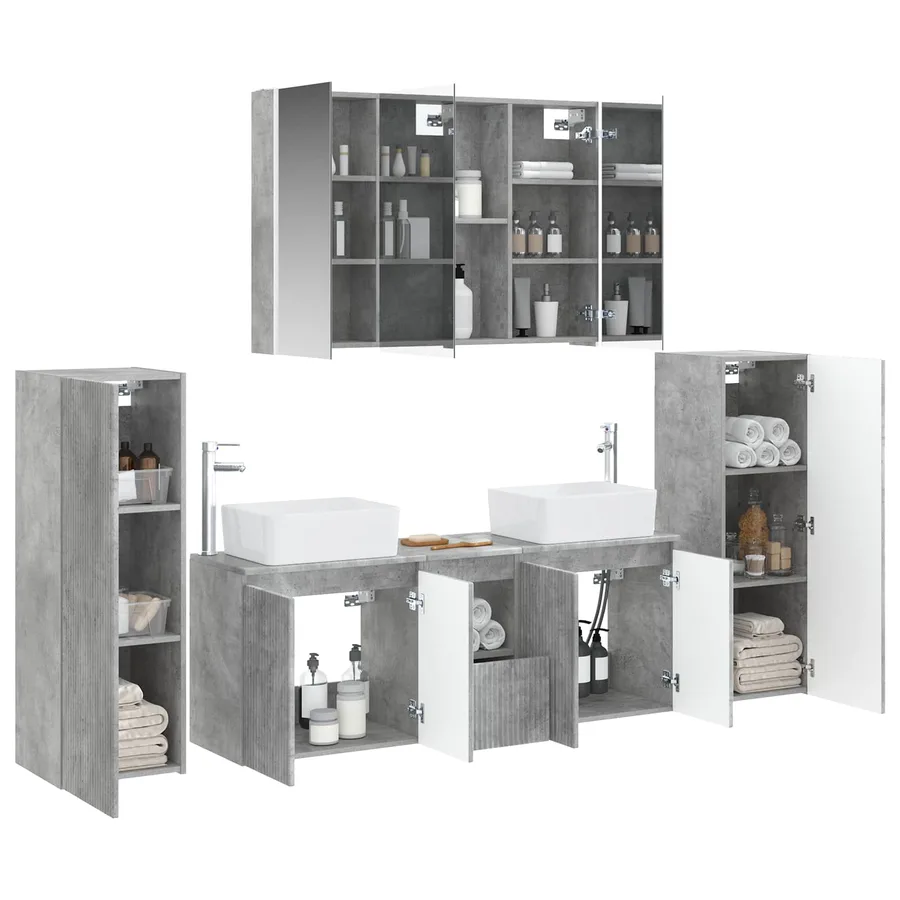 Ensemble de mobilier de salle de bain 6 pcs Gris béton - 3