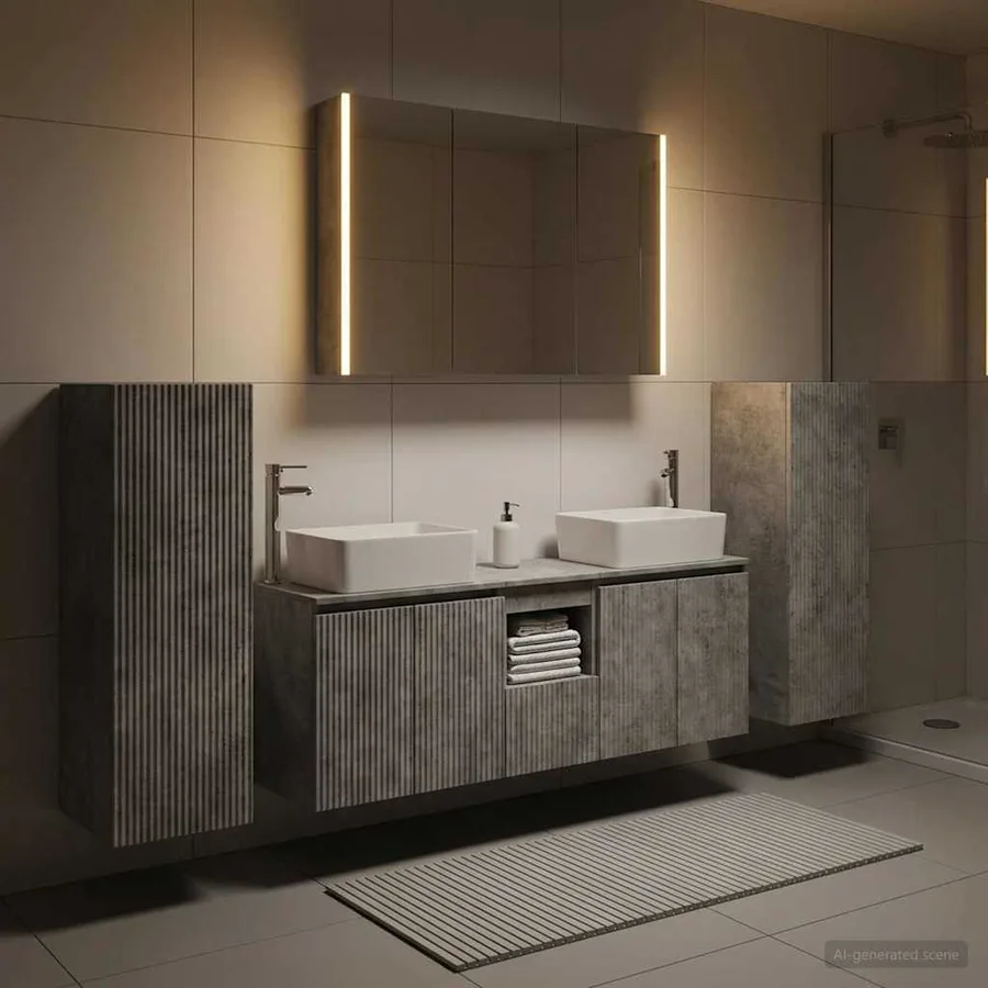 Ensemble de mobilier de salle de bain 6 pcs Gris béton - 4