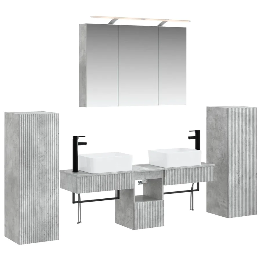 Ensemble de mobilier de salle de bain 6 pcs Gris béton - 2
