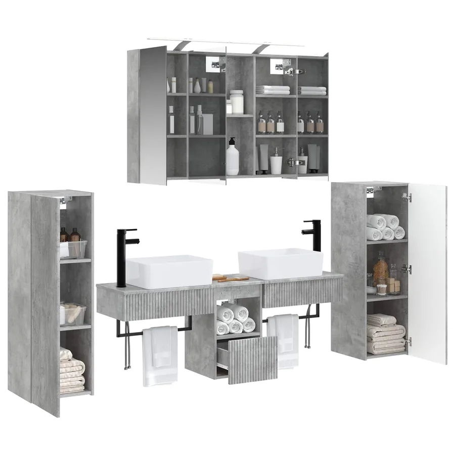 Ensemble de mobilier de salle de bain 6 pcs Gris béton - 3
