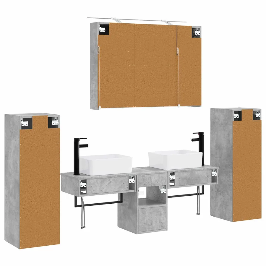 Ensemble de mobilier de salle de bain 6 pcs Gris béton - 9