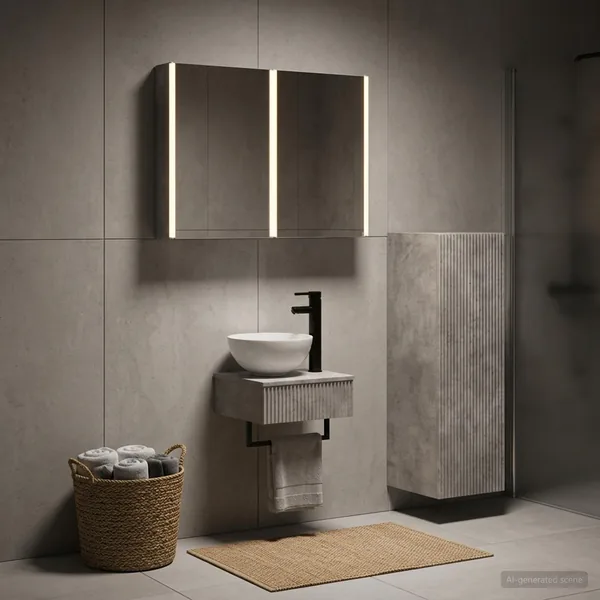 Ensemble d'armoire de salle de bain 4 pcs Gris béton