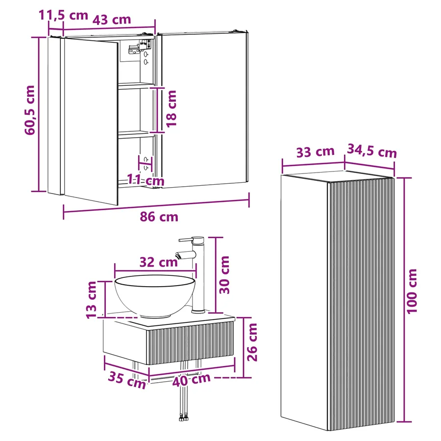 Ensemble d'armoire de salle de bain 4 pcs Gris béton - 12