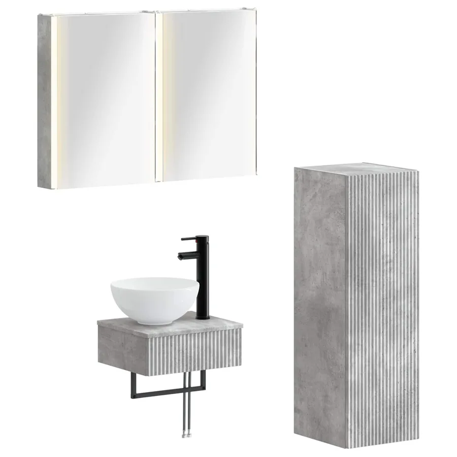 Ensemble d'armoire de salle de bain 4 pcs Gris béton - 2