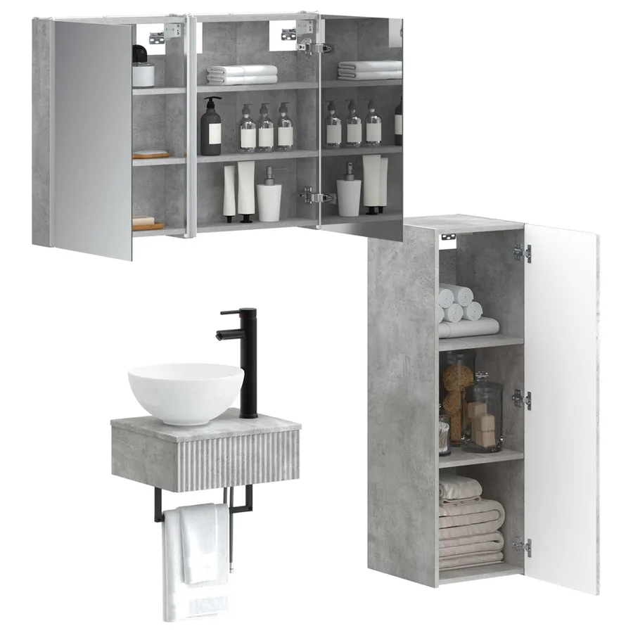 Ensemble d'armoire de salle de bain 4 pcs Gris béton - 3