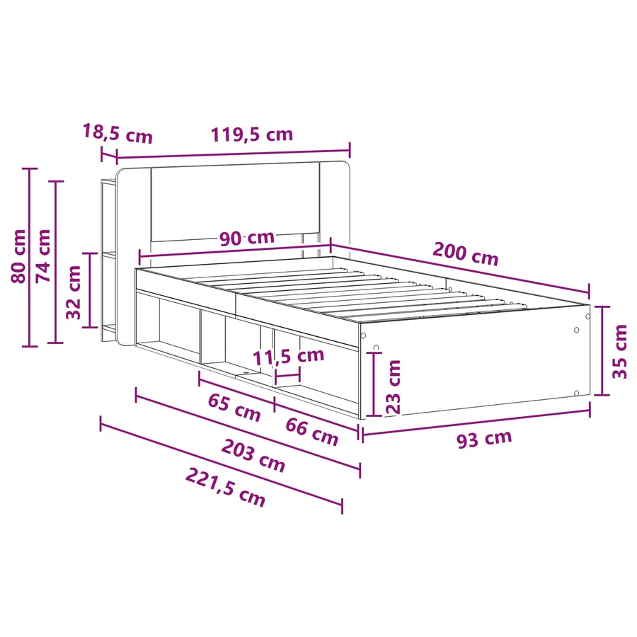 Cadre de lit avec rangement Chêne artisanal 90 x 200 cm - 8