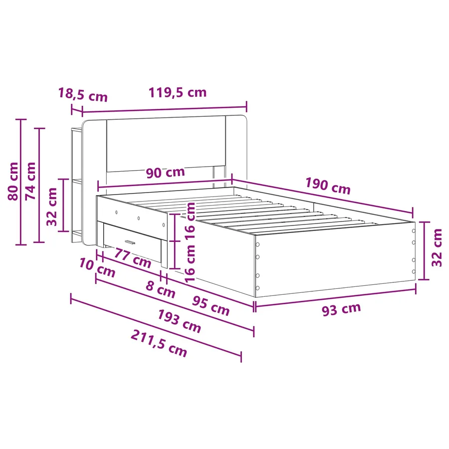 Cadre de lit avec rangement Chêne Sonoma 90 x 190 cm - 10