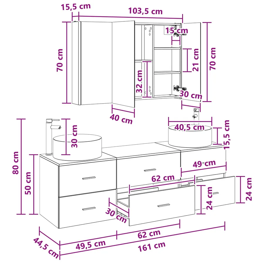 Ensemble de mobilier de salle de bain 4 pcs Sonoma gris - 14