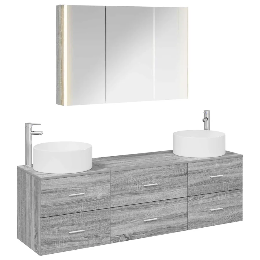 Ensemble de mobilier de salle de bain 4 pcs Sonoma gris - 2