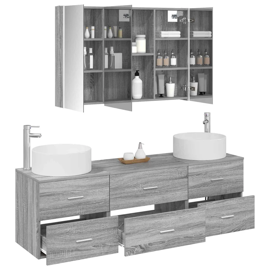 Ensemble de mobilier de salle de bain 4 pcs Sonoma gris - 3