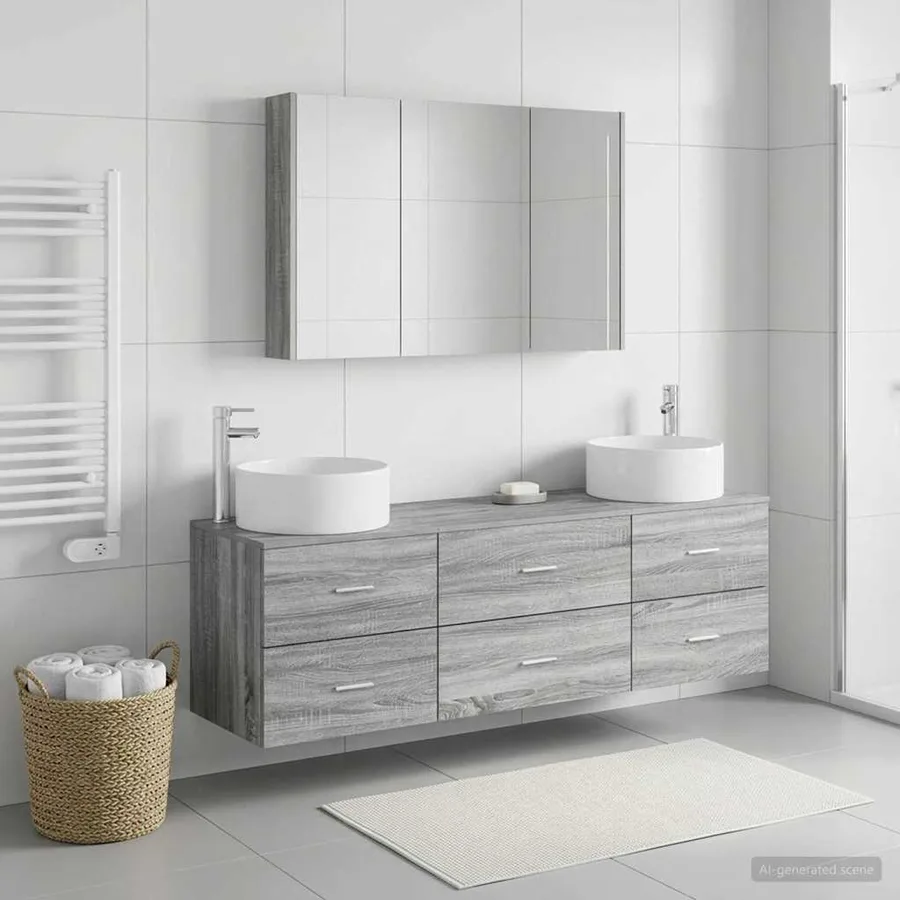 Ensemble de mobilier de salle de bain 4 pcs Sonoma gris - 4