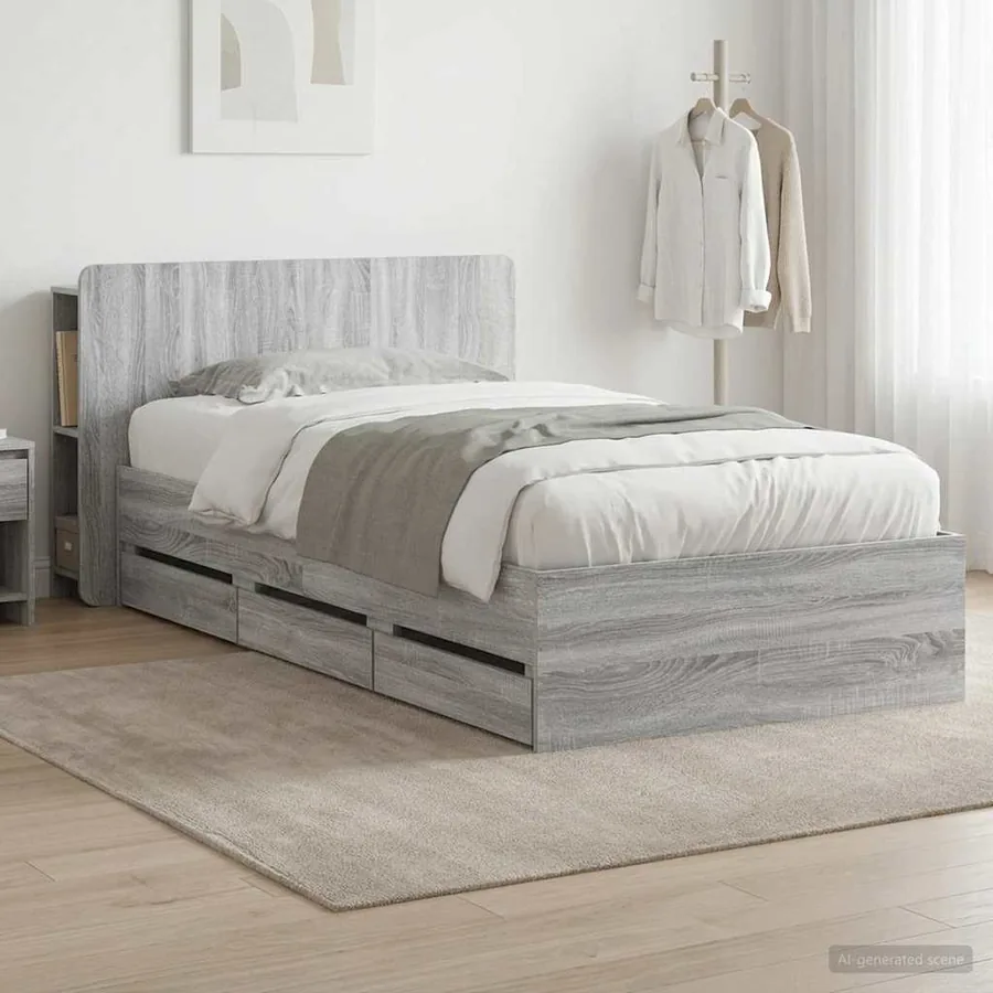 Cadre de lit avec rangement Sonoma gris 90 x 190 cm