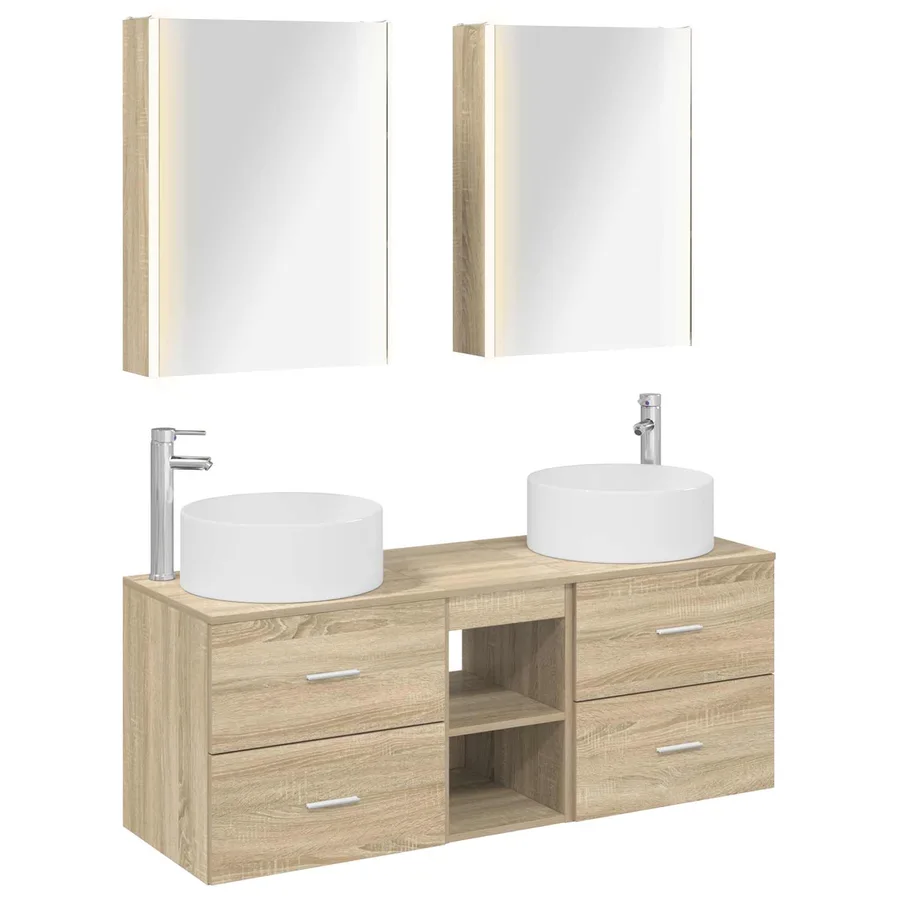 Ensemble de mobilier de salle de bain 5 pcs Chêne Sonoma - 2