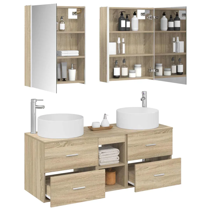 Ensemble de mobilier de salle de bain 5 pcs Chêne Sonoma - 3