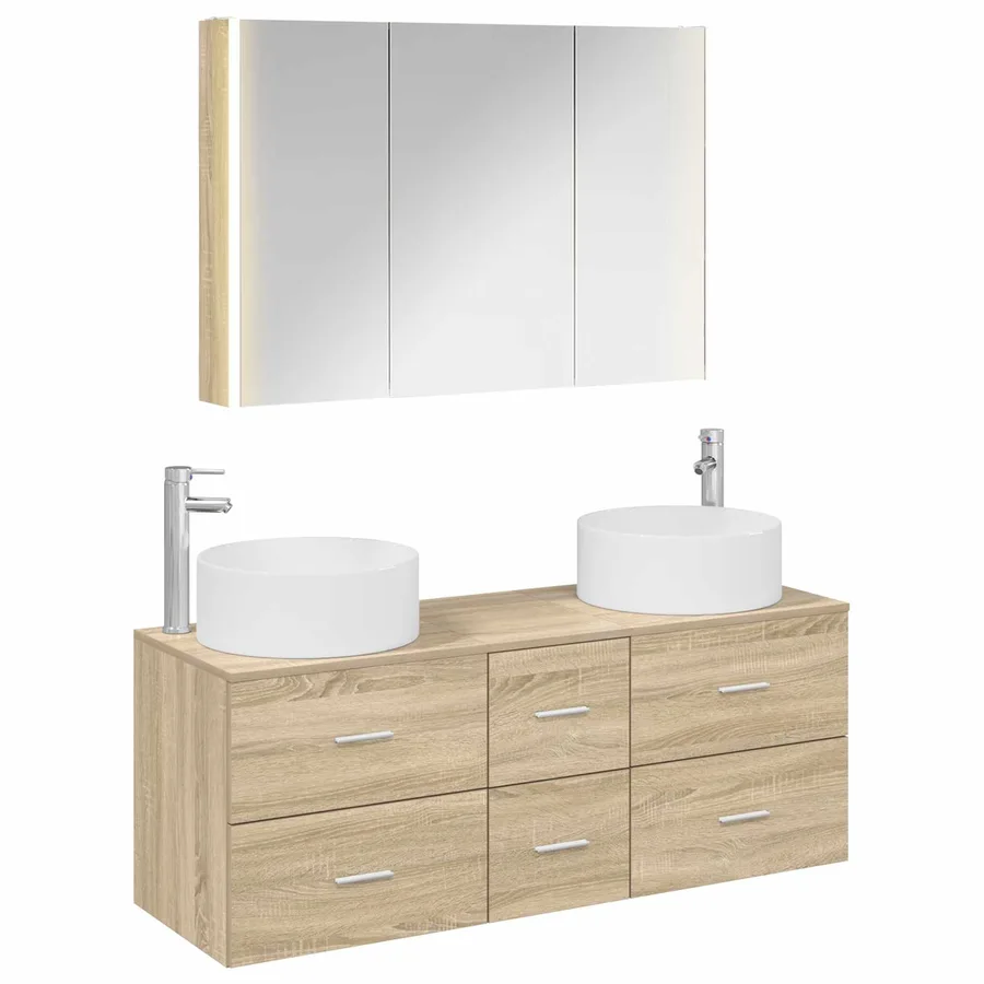 Ensemble de mobilier de salle de bain 4 pcs Chêne Sonoma - 2