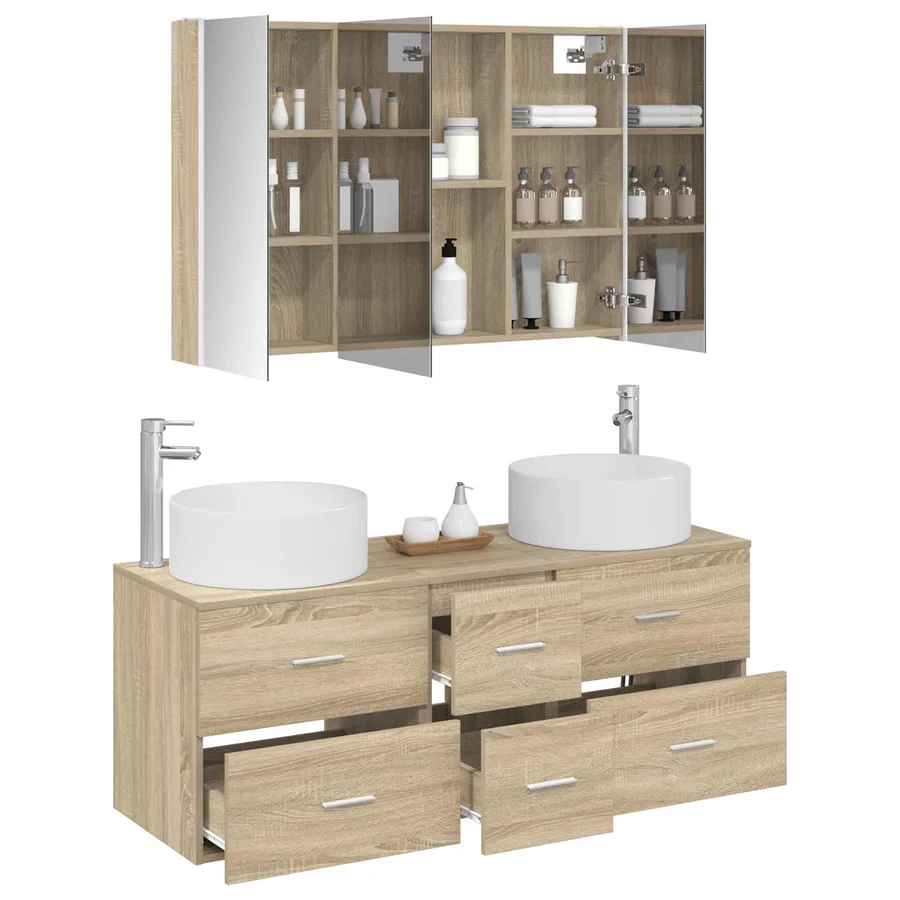 Ensemble de mobilier de salle de bain 4 pcs Chêne Sonoma - 3