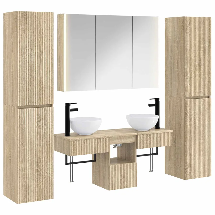 Ensemble de mobilier de salle de bain 6 pcs Chêne Sonoma - 2