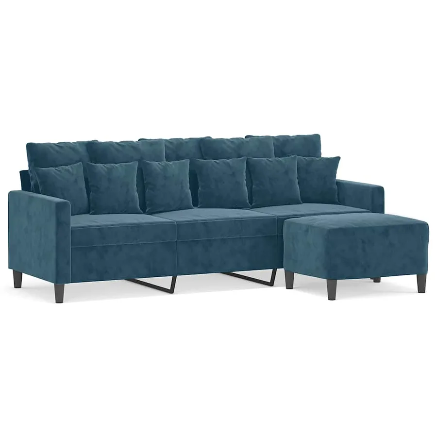Canapé à 3 places avec repose-pieds Bleu 180 cm Velours - 2