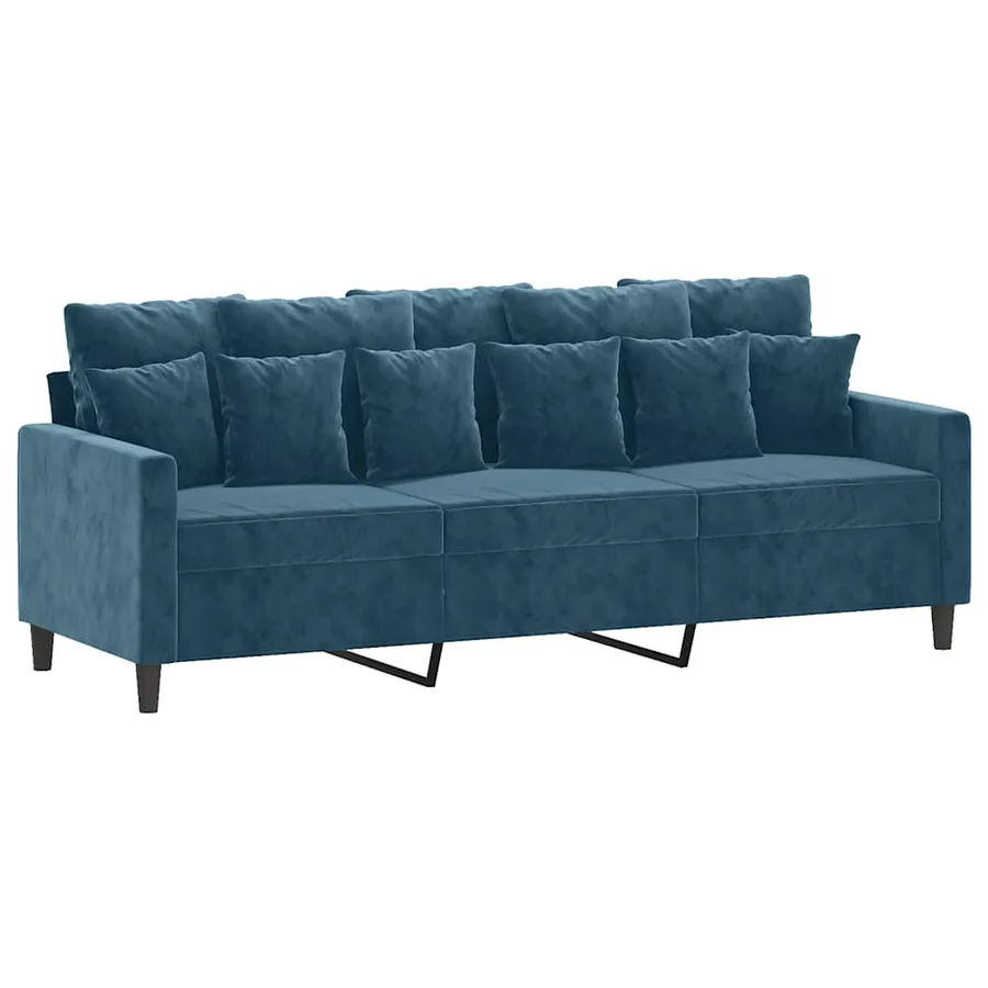 Canapé à 3 places avec repose-pieds Bleu 180 cm Velours - 4