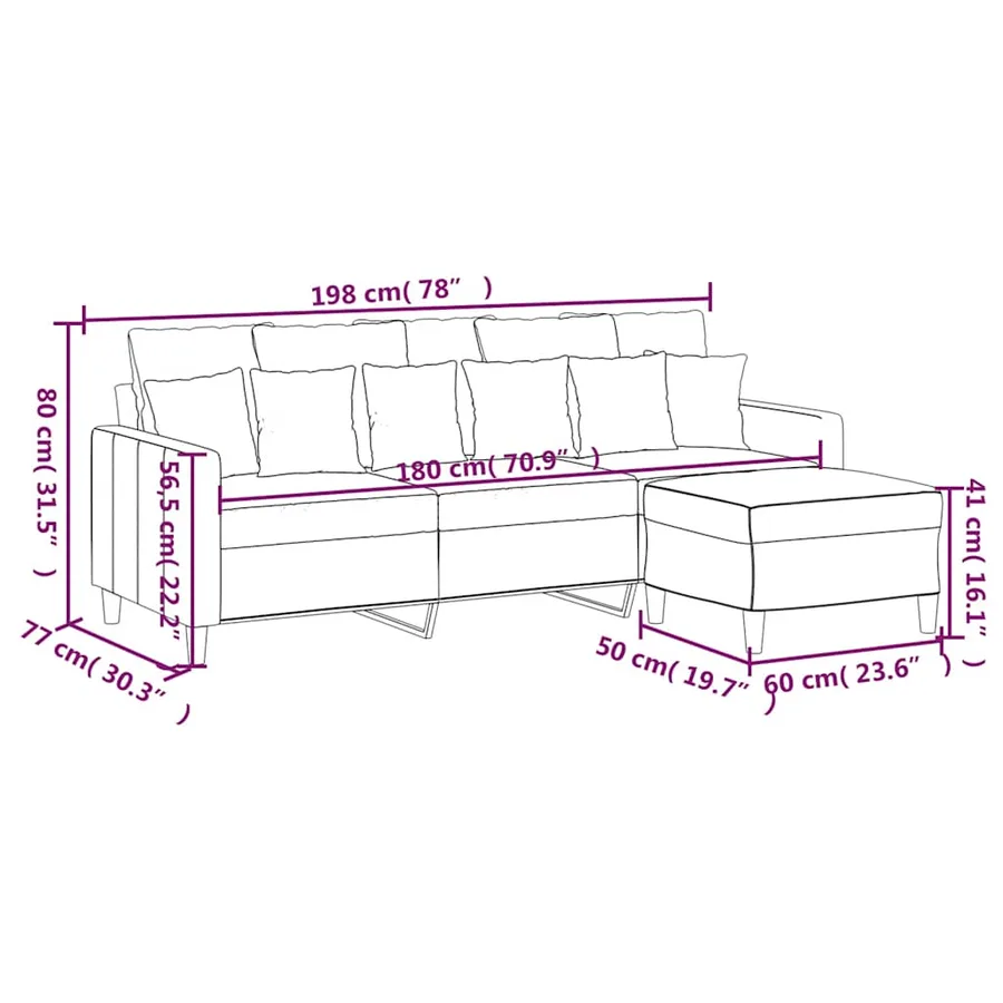 Canapé à 3 places avec repose-pieds Bleu 180 cm Velours - 7
