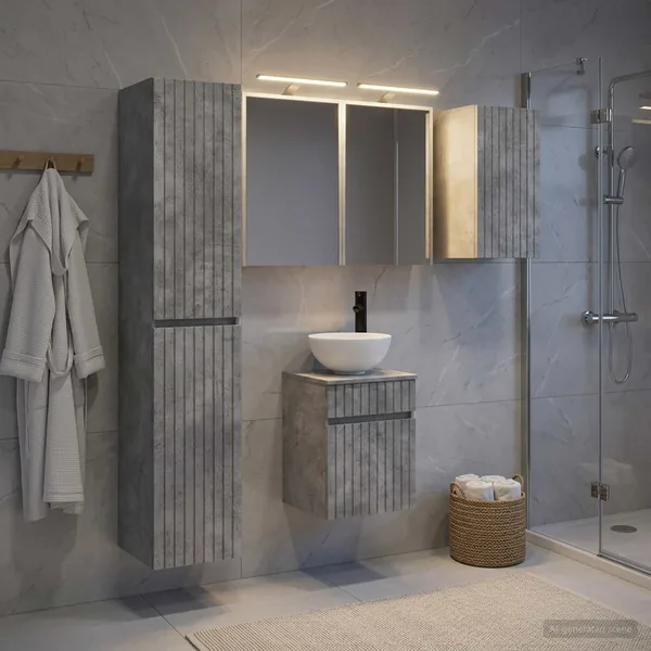 Ensemble d'armoire de salle de bain 5 pcs Gris béton