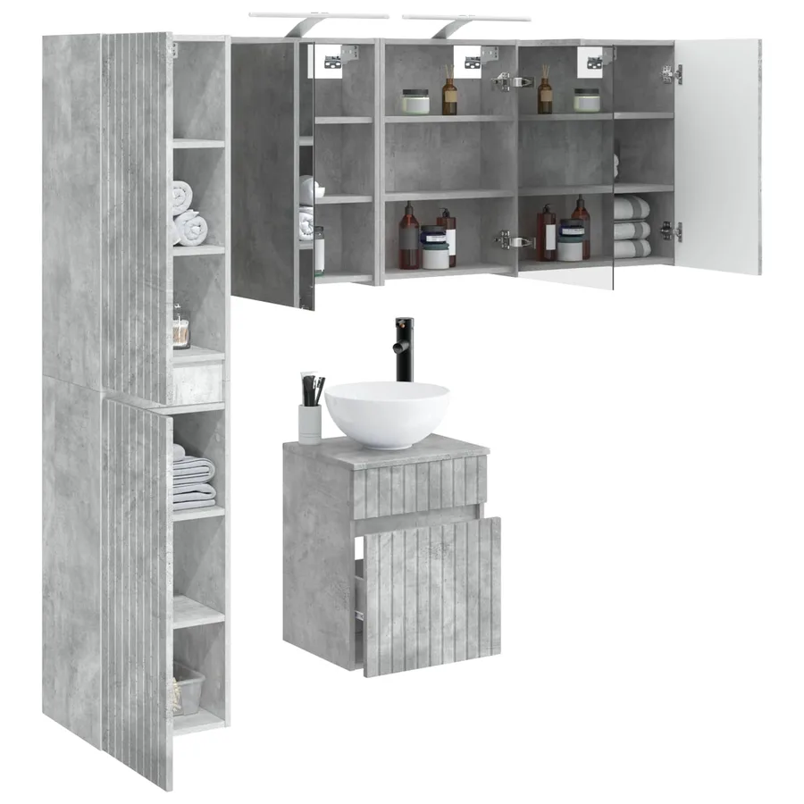 Ensemble d'armoire de salle de bain 5 pcs Gris béton - 3