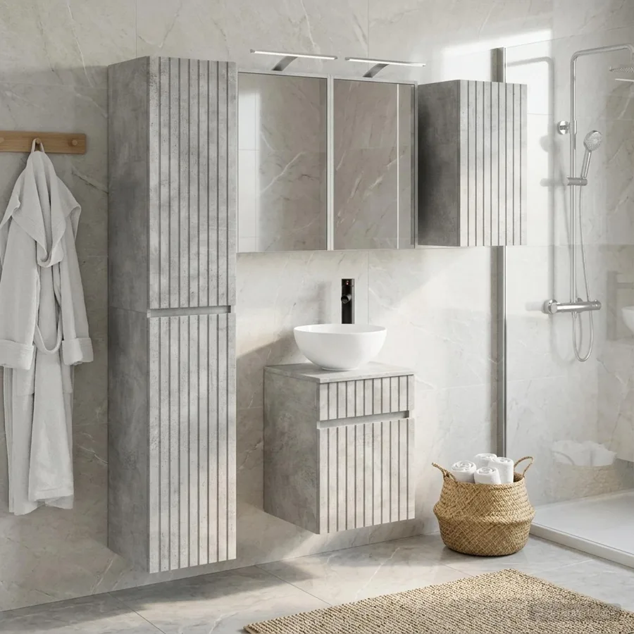 Ensemble d'armoire de salle de bain 5 pcs Gris béton - 4