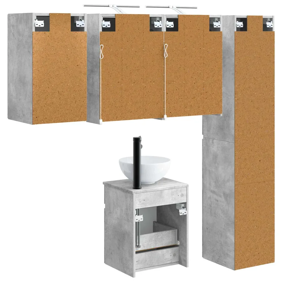 Ensemble d'armoire de salle de bain 5 pcs Gris béton - 9