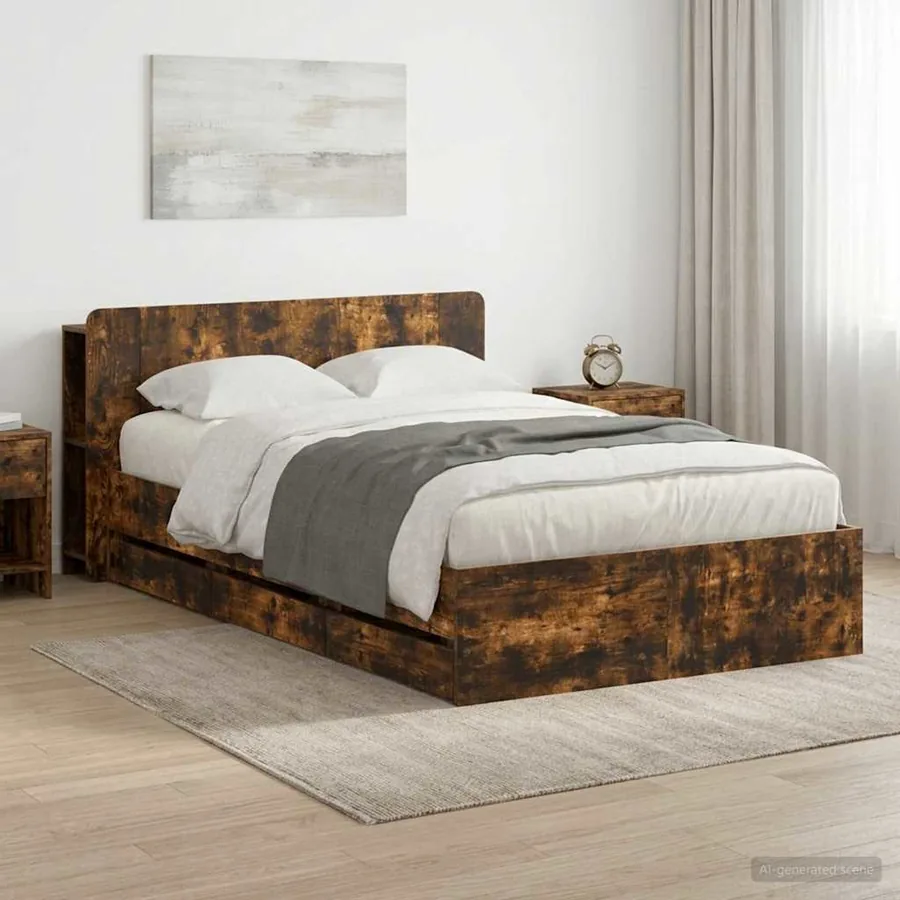 Cadre de lit avec rangement Chêne fumé 120 x 190 cm
